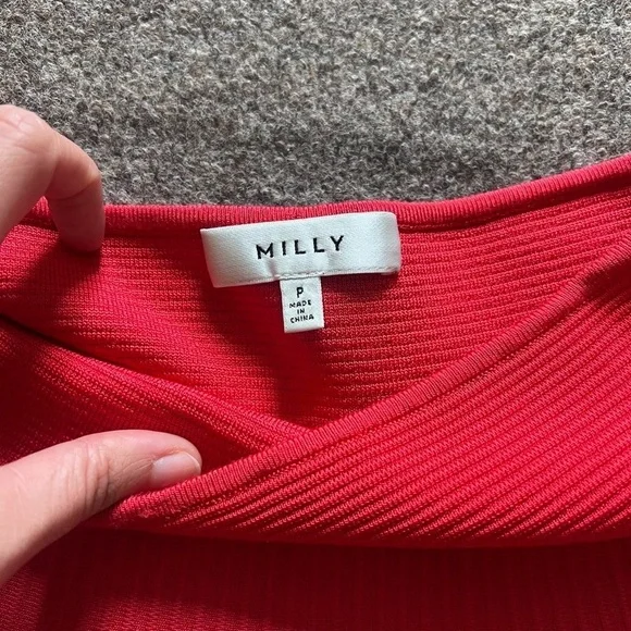 MILLY Red A-Line Ribbed Knit Skirt Women’s P Preppy Academia Business Workwear - Picture 3 of 8